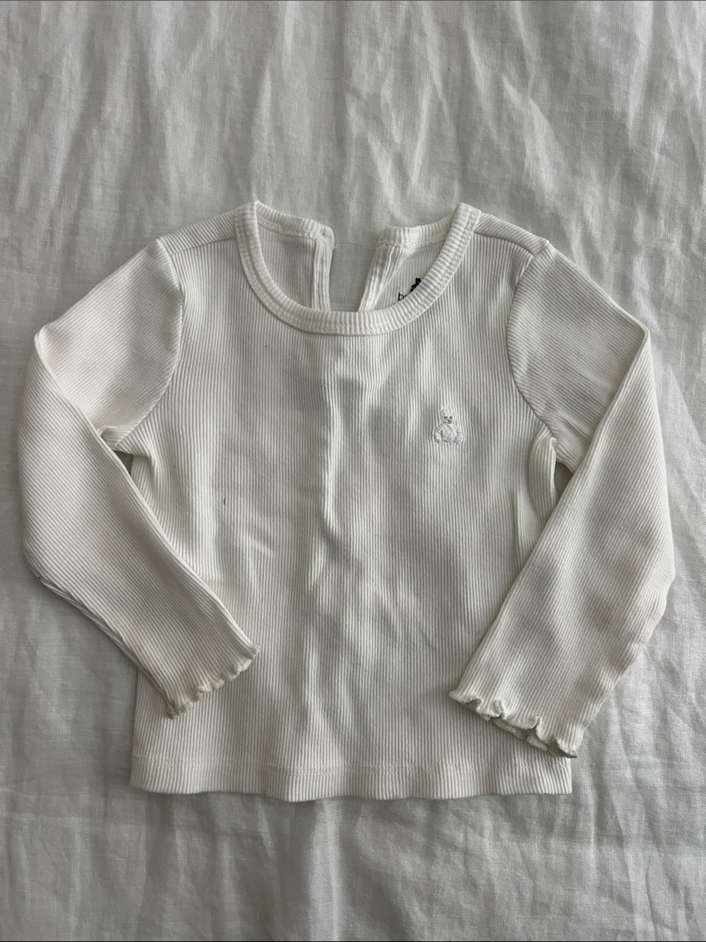 GAP Girls' White Ribbed Long-Sleeve Top